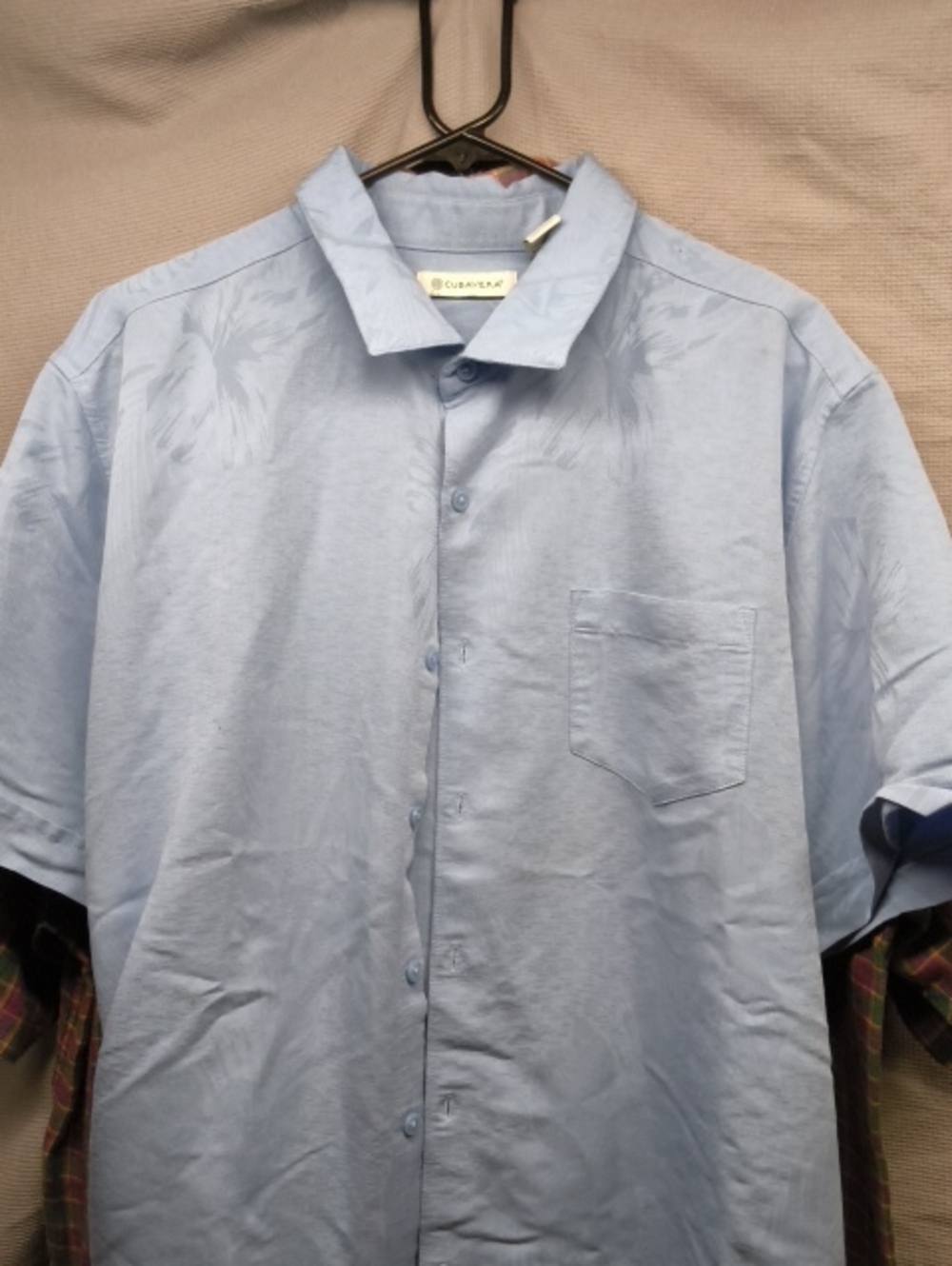 Cubavera Men’s XL Blue Tropical Jacquard Button Up Shirt Viscose Resort ,vacay